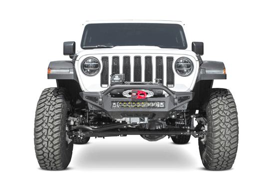 ADD Rock Fighter winch front bumper F964902080103 for 2018–2025 Jeep Wrangler JL by Addictive Desert Designs, a rugged offroad replacement front bumper