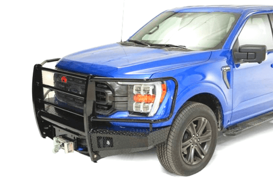 Aftermarket black steel front bumper Fab Fours FF21-K5060-1 for Ford F150 trucks