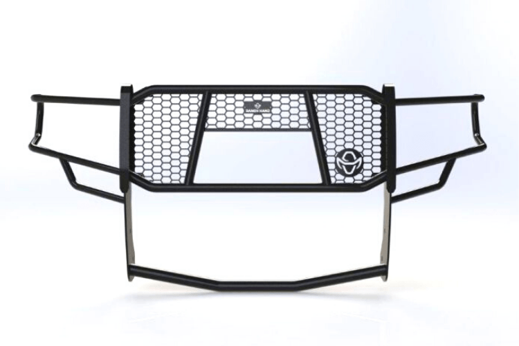 Heavy-duty ranch hand front bumper guard GGD19HBL1C with camera and sensor cutouts