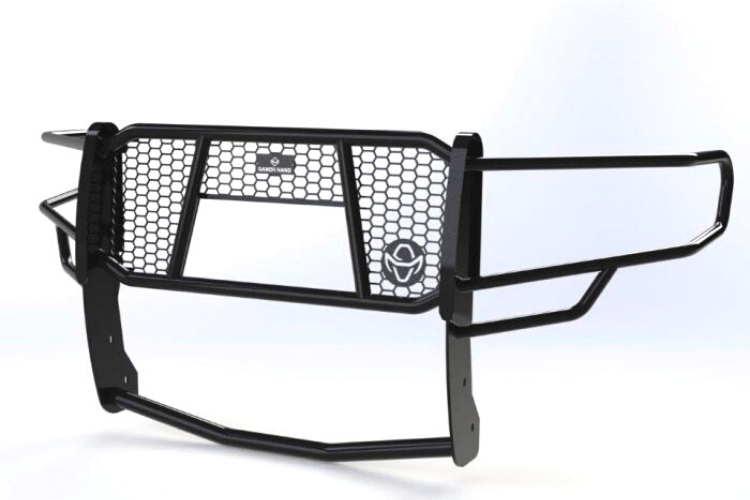 Heavy-duty ranch hand front bumper guard GGD19HBL1C with camera and sensor cutouts