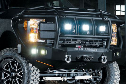 Road Armor Stealth 617F3B 2017-2022 Ford F250/F350 Superduty Front Winch Ready Bumper Intimidator, Black Finish and Square Fog Light Hole