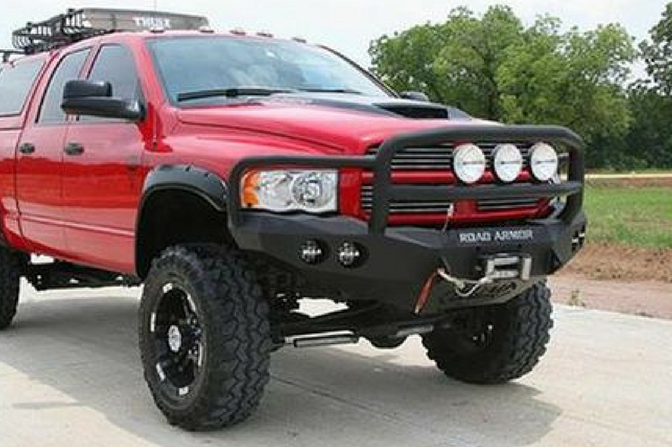 Road Armor Stealth 44035B 2002-2005 Dodge Ram 1500 Front Winch Ready Bumper Lonestar Guard, Black Finish and Round Fog Light Hole