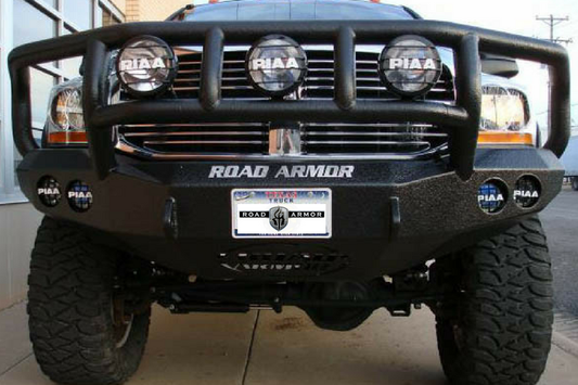 Road Armor Stealth 38202B-NW 2011-2014 Chevy Silverado 2500/3500 Front Non-Winch Bumper Titan II Grille Guard, Black Finish and Round Fog Light Hole