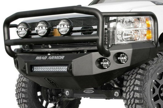 Road Armor Stealth 38205B-NW 2011-2014 Chevy Silverado 2500/3500 Front Non-Winch Bumper Lonestar Guard, Black Finish and Round Fog Light Hole
