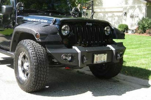 Fab Fours JK07-B1851-1 Lifestyle front bumper winch-ready with no guard on 2007-2018 Jeep Wrangler JK, durable off-road bumper with clean design and winch mount capability