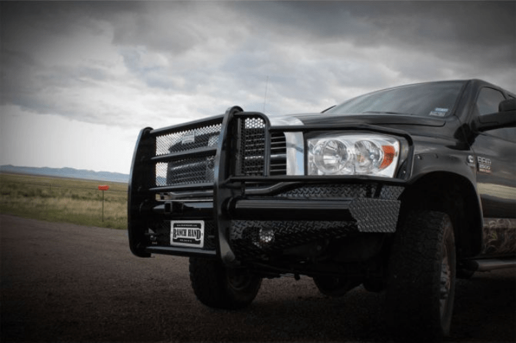 Ranch Hand FBD061BLR Legend Series Front Bumper for 2006-2009 Dodge Ram 2500/3500 & 1500 Mega Cab – heavy-duty black steel bumper with grille guard.