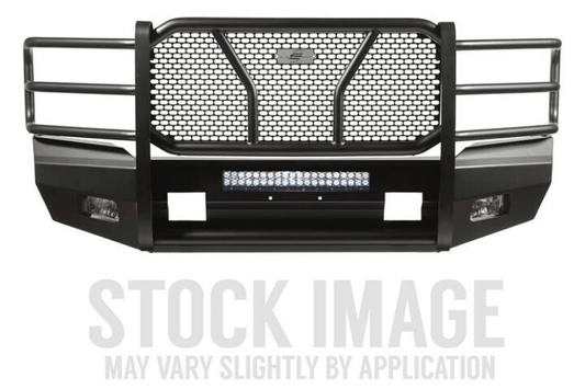 Steelcraft HD12260R heavy-duty front bumper with grille guard and hitch receiver for 2010–2018 Dodge Ram 2500 and 3500 trucks, rugged black steel off-road protection.