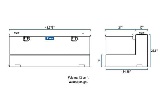 UWS TT-85-COMBO Ford F250/F350/F450 Super Duty 85-Gallon Combo Bright Aluminum Transfer Tank