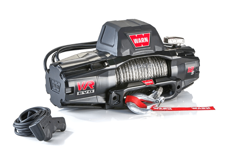 Warn 103255 VR EVO 12-S 12,000 lb winch with synthetic rope for trucks and SUVs – durable off-road recovery solution.