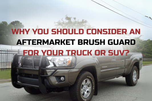 Aftermarket brush guard installed on a truck SUV front end protection