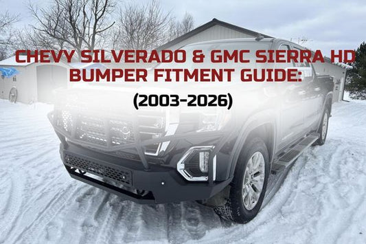 chevy silverado and gmc sierra hd trucks with aftermarket front bumper in winter fitment guide 2003-2026