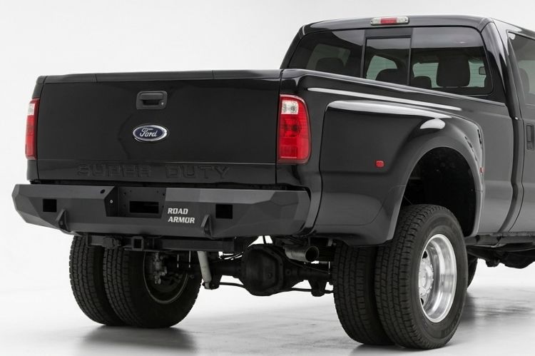 Ford Super Duty truck fitted with rear bumper for enhanced protection.