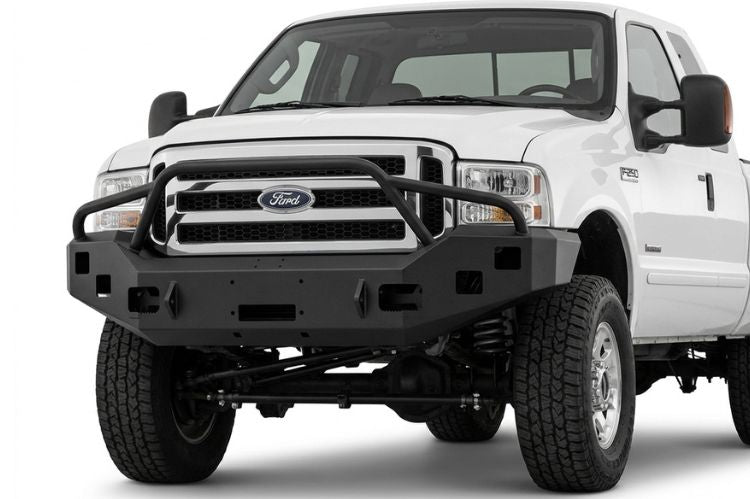 2005–2007 Ford F250/F350 Super Duty heavy‑duty front bumper, aftermarket upgrade designed for durability, towing support, and rugged off‑road protection.