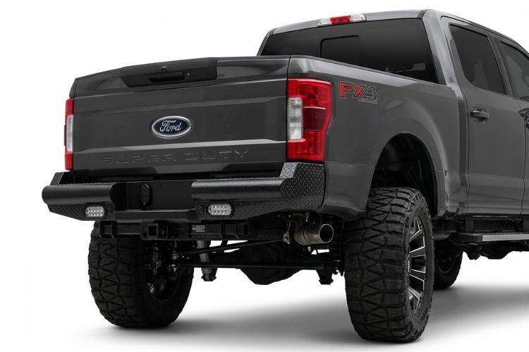 2017–2022 Ford F‑250/F‑350 Super Duty heavy‑duty rear bumper, aftermarket upgrade engineered for durability, towing support, and rugged off‑road protection.