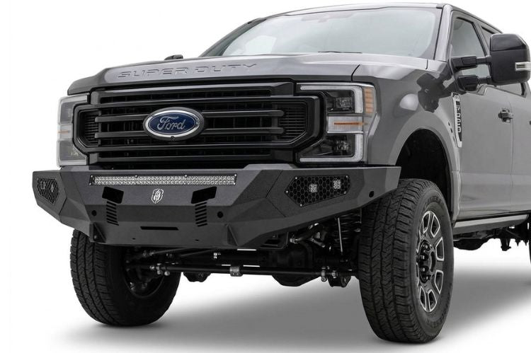  — “2023–2026 Ford F250/F350 Super Duty heavy‑duty front bumper, aftermarket upgrade engineered for durability, towing support, and rugged off‑road protection.