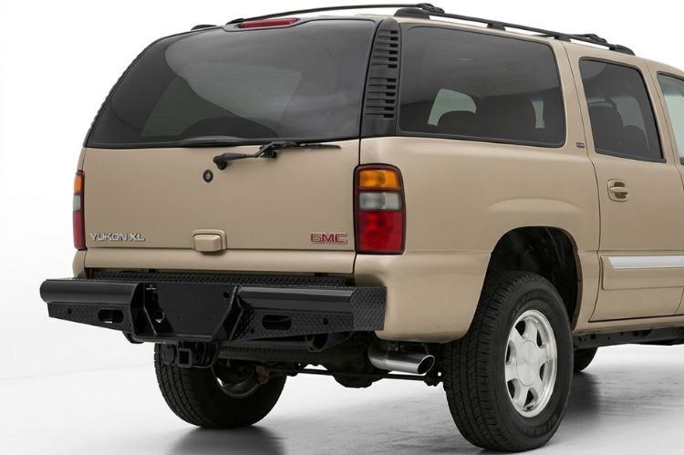 Close‑up of GMC Yukon/Yukon XL rear bumper detailing reinforced craftsmanship.
