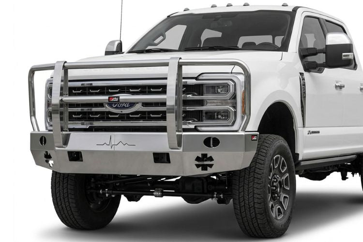 ALI ARC heavy‑duty front bumper for Ford F250/F350 Super Duty trucks, durable aftermarket upgrade built for towing, off‑road protection, and rugged work performance.