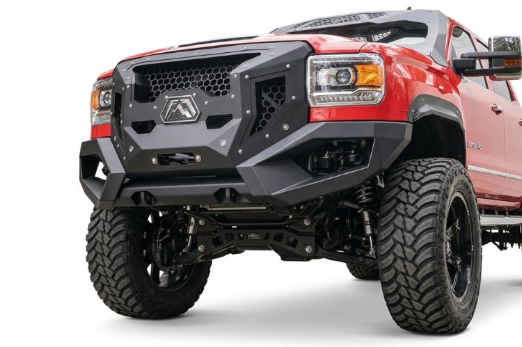 Fab Fours Red Steel front bumpers offering robust steel construction with a classic, work-ready design