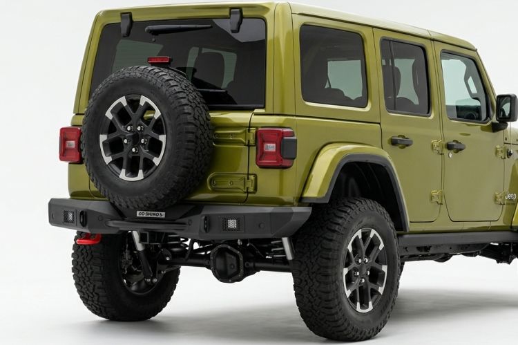 Jeep Wrangler JL SUV fitted with rear bumper for enhanced off‑road protection.