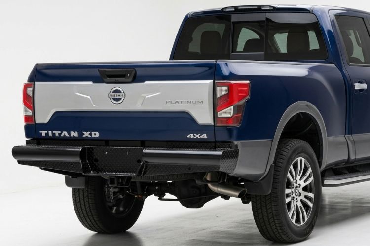 Close‑up of Nissan Titan rear bumper detailing reinforced craftsmanship.