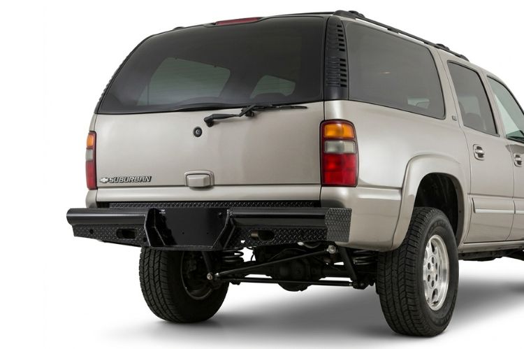 Ranch Hand aftermarket rear bumper for Chevy Tahoe and Suburban, heavy‑duty steel upgrade engineered for durability, towing strength, and rugged off‑road protection.
