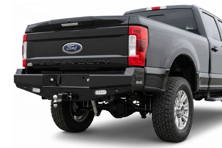 Ranch Hand aftermarket rear bumper for Ford F‑450/F‑550 Super Duty, heavy‑duty steel upgrade engineered for durability, towing support, and rugged off‑road protection.
