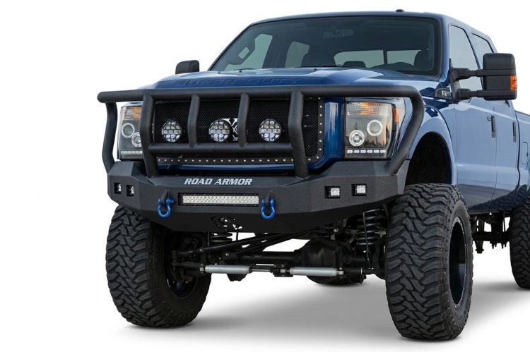 Road Armor front bumpers featuring heavy-duty steel construction and distinctive truck styling