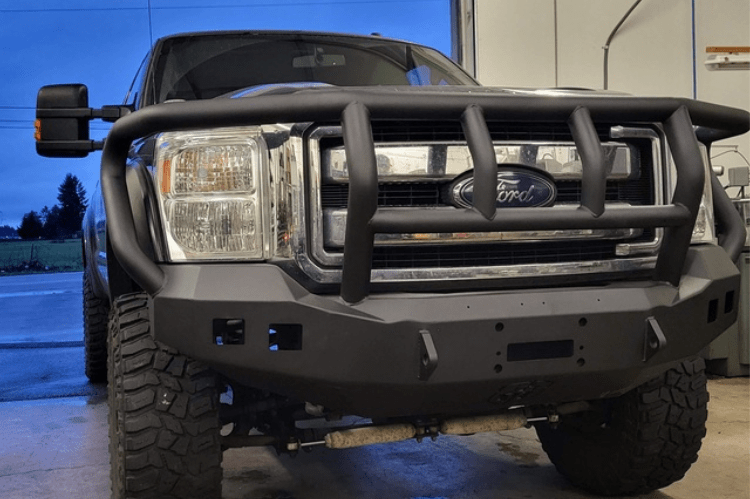 Road Armor Stealth 611R2B 2011-2016 Ford F250/F350/F450 Superduty Front Winch Ready Bumper Titan II Grille Guard, Black Finish and Square Fog Light Hole