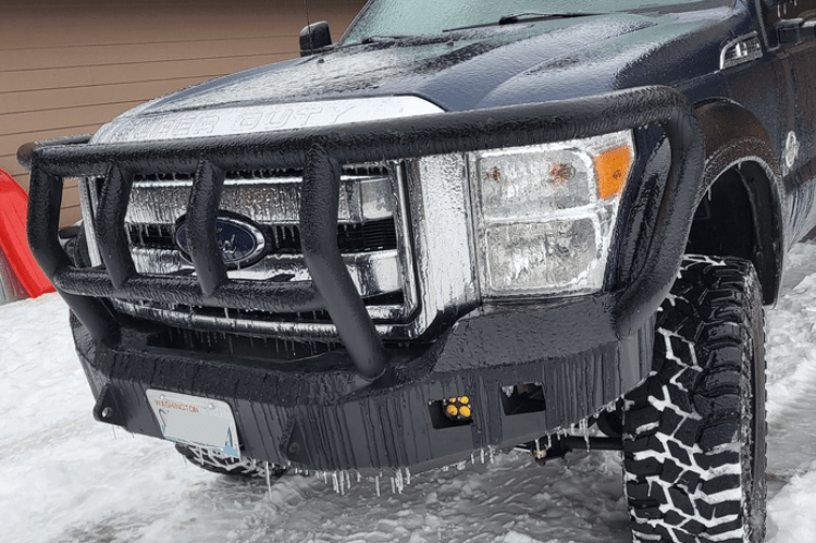 Road Armor Stealth 611R2B 2011-2016 Ford F250/F350/F450 Superduty Front Winch Ready Bumper Titan II Grille Guard, Black Finish and Square Fog Light Hole