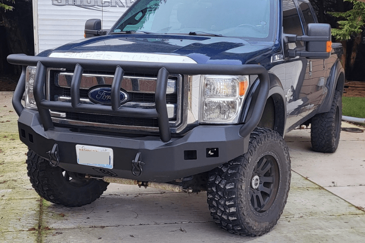 Road Armor Stealth 611R2B 2011-2016 Ford F250/F350/F450 Superduty Front Winch Ready Bumper Titan II Grille Guard, Black Finish and Square Fog Light Hole