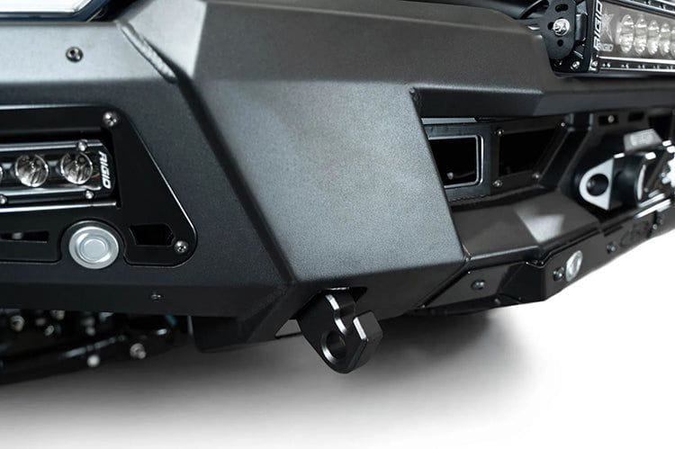 White Ford Superduty truck's front end showcasing the ADD F810335070103 black Phantom winch bumper, model years 2023-2025
