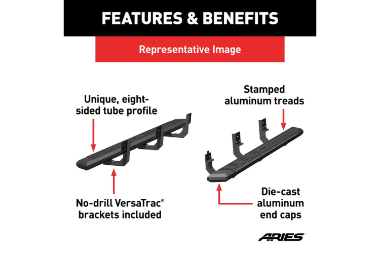 Durable Aries AdvantEDGE black aluminum side bars for Dodge Ram 2500/3500 trucks.
