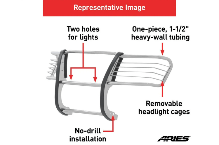 Polished stainless steel Aries Grille Guard 3071-2 installed on Ford F150 for heavy-duty front-end protection