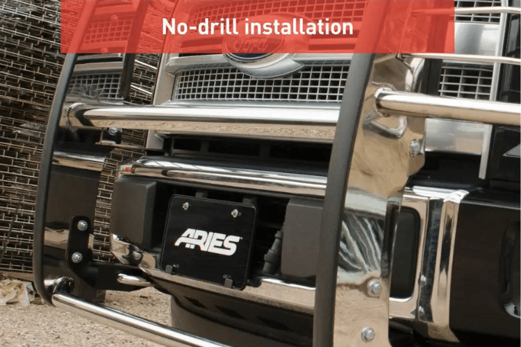 Polished stainless steel Aries Grille Guard 3071-2 installed on Ford F150 for heavy-duty front-end protection