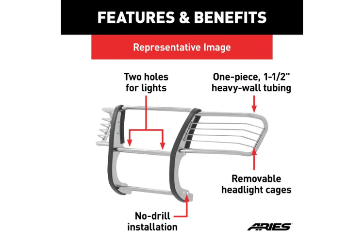 Aries polished stainless grille guard for 2007-2013 Chevy Silverado 1500, heavy-duty protection