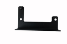 Black metal bracket with a clear plastic bag containing small metal components on a white background