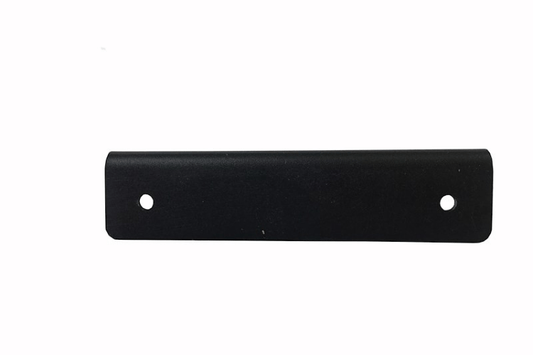 Black metal bar with two holes on a white background