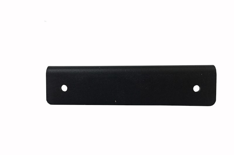 Black metal bar with two holes on a white background