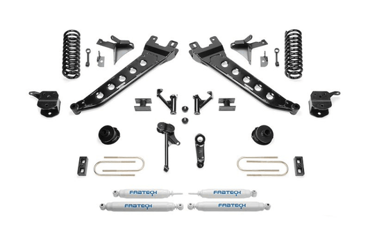 Fabtech 7" Suspension Lift Kit K3147 for 2013-2018 Ram 3500 with radius arms, coil springs, and performance shocks