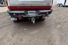 Go Rhino 28373T BR20 rear bumper for Ford Super Duty 2017–2022 – heavy-duty steel construction, textured black finish, corner steps, LED light mounts, aftermarket truck bumper upgrade