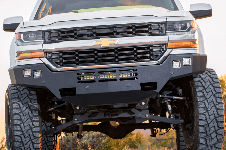ICI Aluminum Chevy Silverado 1500 2016-2018 Alumilite Front Bumper Non Winch With Optional Bolt-On RT Series Light Bracket AL-FBM16CHN-RT