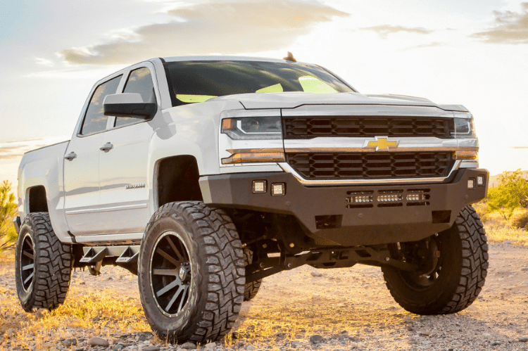 ICI Aluminum Chevy Silverado 1500 2016-2018 Alumilite Front Bumper Non Winch With Optional Bolt-On RT Series Light Bracket AL-FBM16CHN-RT