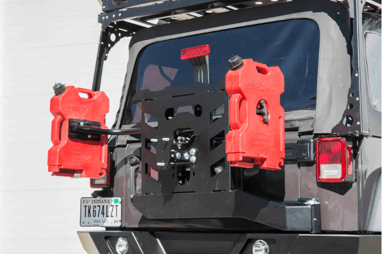 Single RotoPax mount by Lod Offroad in black textured finish for fuel cans