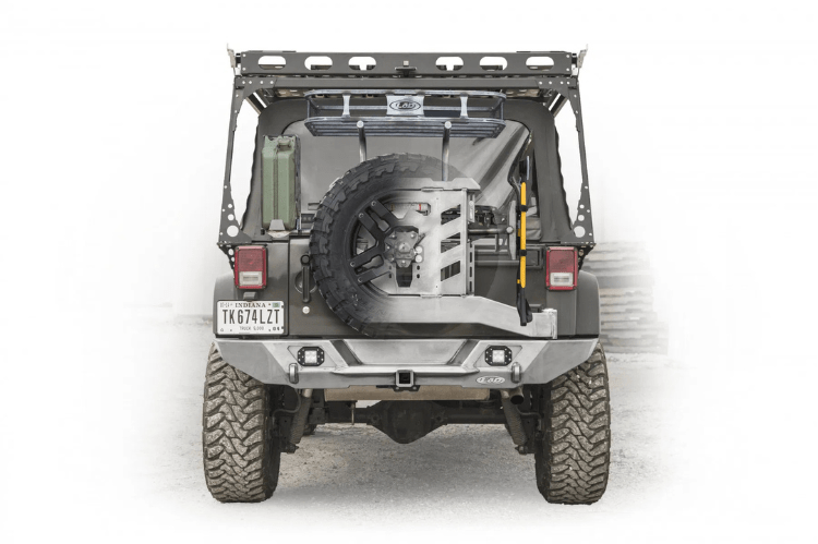 Trail rack in black textured finish by Lod Offroad for added cargo