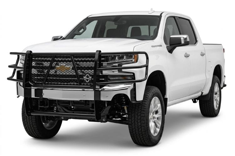 Heavy-duty grille guard Ranch Hand GGC19HBL1 for Chevy Silverado 1500, full front-end protection without camera compatibility