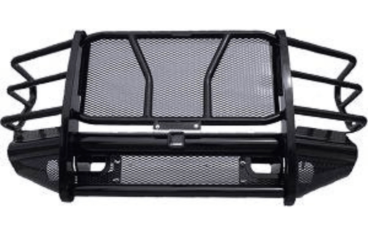 Roughneck front bumper for Ford F-450/F-550 2011-2016 with receiver tube, ideal for ranch-style durability and off-road hauling.