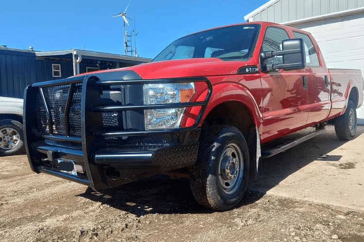 Steelcraft HD11370R-1 HD Replacement Front Bumper with Grille Guard and Hitch Receiver for 2011-2016 Ford Super Duty, black heavy-duty steel construction.