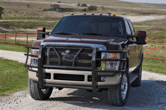 Steelcraft HD grille guard 50-1320 for 2008–2010 Ford F250/F350 Super Duty, heavy-duty black steel grille guard for front protection.