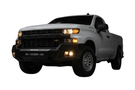 TrailFX FLDB005TI replacement front bumper for Chevy Silverado 1500 shown from multiple angles on a dark background