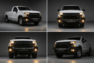 TrailFX FLDB005TI replacement front bumper for Chevy Silverado 1500 shown from multiple angles on a dark background